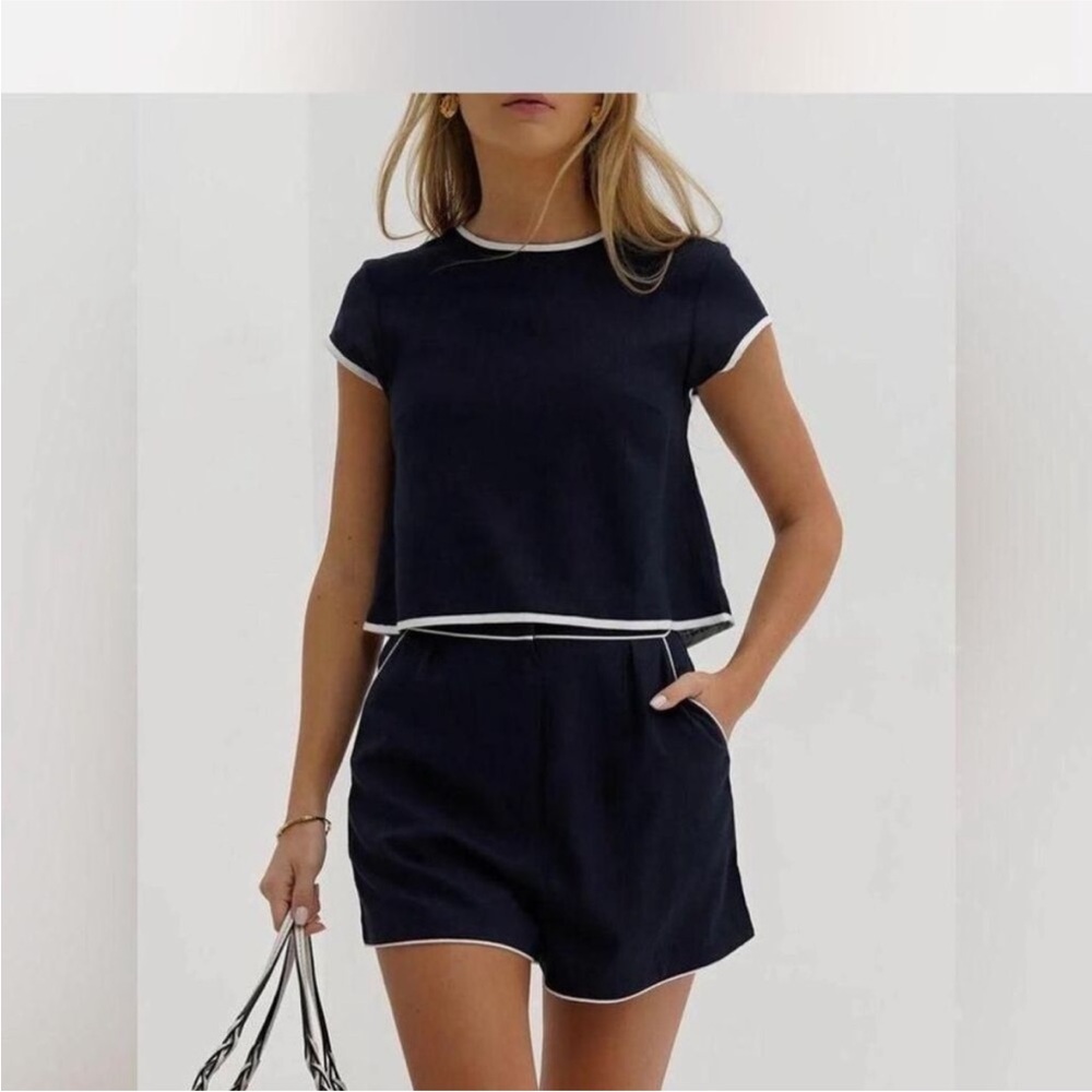 Pure Cotton Contrast Trim Shorts Set